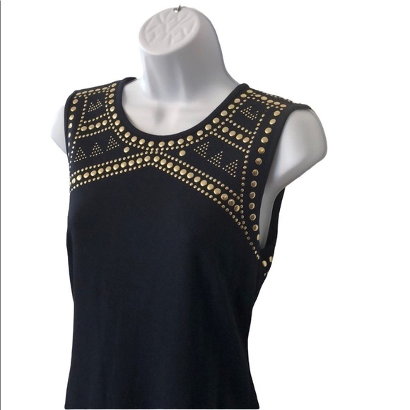 Carmen Marc Valvo Gold Nail-head Navy Dress - Picture 2 of 8